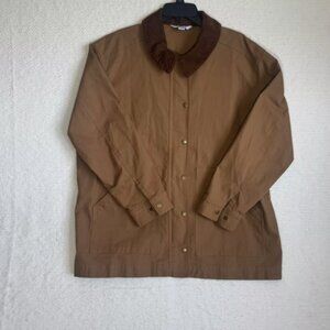 Old Navy Mens Chore Barn Canvas Brown Corduroy Collar Zipper Jacket Coat XL